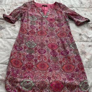 Caroll pink floral geometric 100% cotton shift dress, size 38 or US S France